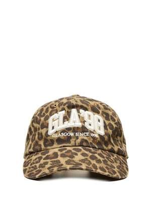 Czapka z daszkiem w panterkę z białym haftowanym napisem "GLA 98" i "GLASGOW SINCE 1998" na przodzie.