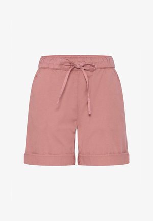 Shorts en coton rose avec taille élastique, lien à l'avant, poches latérales et ourlets retournés.