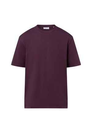Bordeaux katoenen t-shirt met een ronde hals, korte mouwen en een relaxte pasvorm. Zachte structuur en geen patronen of graphics.
