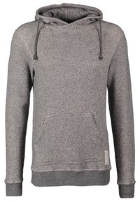 Sweat à capuche gris à manches longues avec poche kangourou à l'avant, cordons sur la capuche, poignets et taille côtelés.