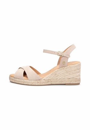 MiMao, CALPE – CUÑAS DE ESPARTO ARTESANAL CON TIRAS Y HEBILLA BEIGE - Alpargatas - beige