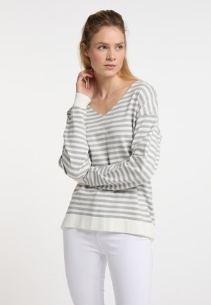 Strickpullover - wollweiss grau melange