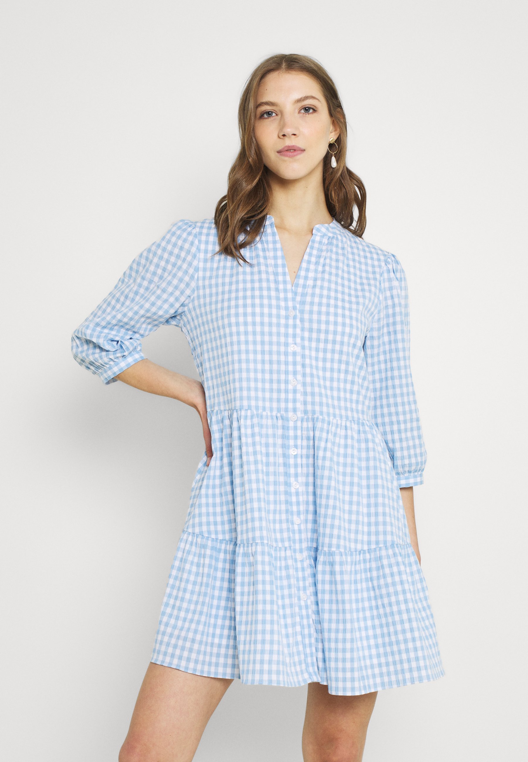 light blue gingham dress