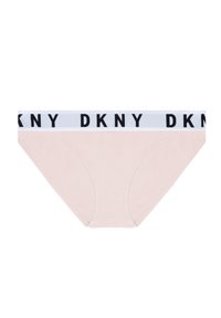 Slip in cotone rosa chiaro con ampia cintura elastica bianca caratterizzata dal logo nero "DKNY". Texture liscia e design classico da slip.