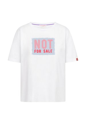 White short-sleeve T-shirt with pink and red text "NOT FOR SALE" inside a light blue square on the front.