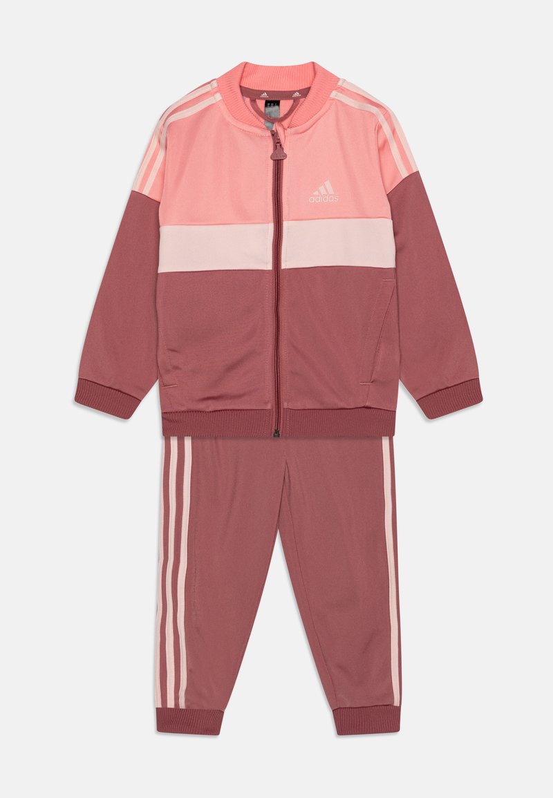 adidas Performance TIBERIO 3-STRIPES COLORBLOCK SHINY TRACK SUIT KIDS - Chándal - semi pink spark/sandy pink/preloved crimson