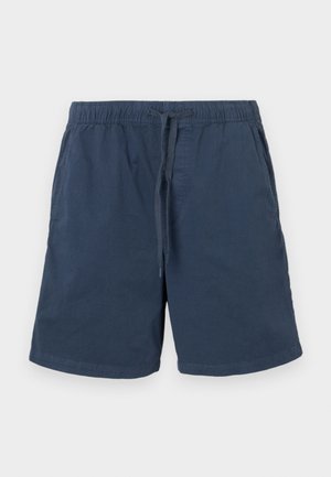 Navy blue shorts made of cotton with an elastic waistband and drawstring. Features side pockets and a straight cut.