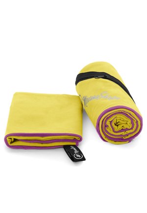 Strandtuch - gelb   violetter rand