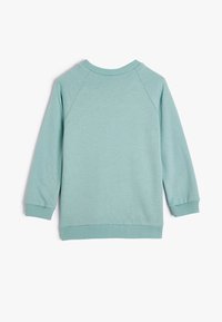 Sudadera verde menta con cuello redondo, mangas raglán y puños de canalé. Fabricada con un tejido suave de textura lisa.