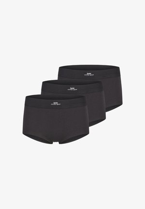 Set aus drei schwarzen Sport-Slips aus Baumwolle im Brief-Stil mit breitem Bund und kleinem weißen Logo vorne in der Mitte.