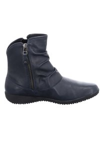 Stivaletto alla caviglia in pelle blu scuro con un design morbido, zip laterale e suola in gomma texturizzata. Finitura liscia con sottili dettagli di cucitura.