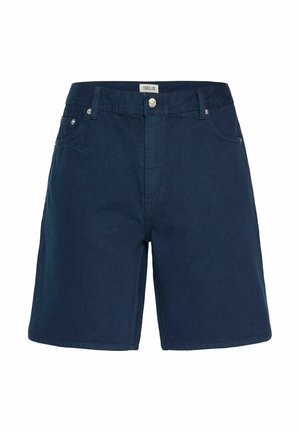 Mørkeblå shorts laget av bomullsstoff, med knappelukking i front, beltehemper og to sidelommer med subtile sømdetaljer.