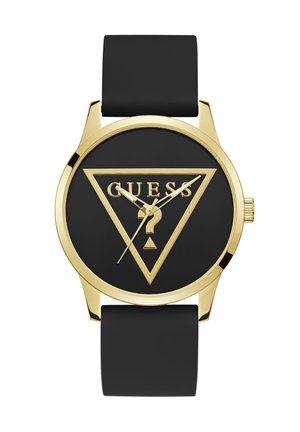 Guess P GLD CS / SUN BLK LOGO DL / BLK SMTH SILICONE STRP - Hodinky - gold tone