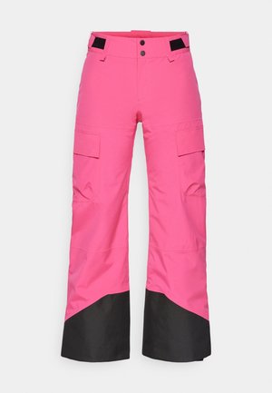 Ružové lyžiarske nohavice s čiernou dolnou časťou, vyrobené z odolného materiálu. Majú cargo vrecká a široký strih pre pohodlie a pohyblivosť.