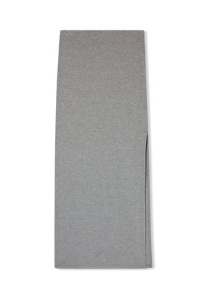 Gonna in cotone grigio con taglio dritto, spacco laterale e cuciture pulite, che mette in evidenza una texture liscia e un design minimalista.