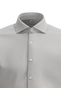 Overhemd met knoopsluiting in een klein geruit patroon, met een grijs-wit kleurenschema, klassieke kraag en parelknopen. Geverfd stof.