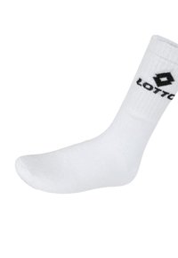 Calzino bianco in cotone con texture a coste e un logo a diamante nero. Lunghezza alla caviglia con punta arrotondata e tallone rinforzato.