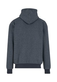 Dunkelgrauer Kapuzenpullover aus strukturiertem Stoff, mit gerippten Bündchen und Saum. Verfügt über eine Kängurutasche und eine konturierte Kapuze.