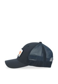 Cappellino navy con frontale solido e retro in rete. Visiera curva e toppe con logo sul davanti. Cinghia regolabile sul retro per una vestibilità perfetta.