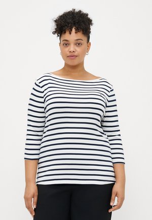 SLIM CODY BOAT 3/4 - Top s dlhým rukávom - ecru/dark night navy