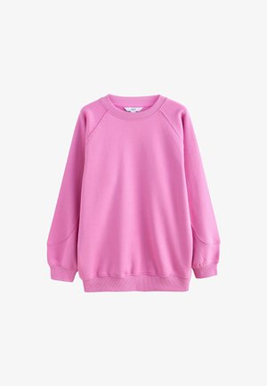 Long-sleeve pink crewneck sweatshirt with ribbed cuffs and hem, displayed flat on a white background.