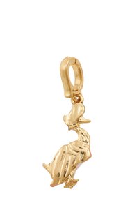 Guldtonad anka charm med detaljerade funktioner och en hängande ögla, som visar en slät yta och subtila texturvariationer.