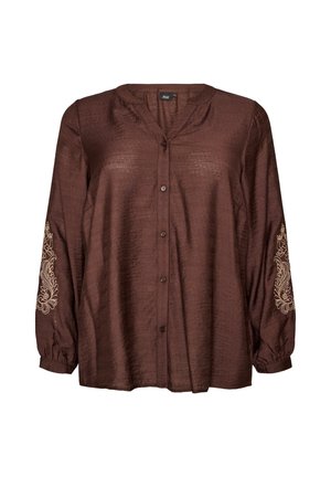 Zizzi, BLUSE AUS VISKOSE MIT BESTICKTEN ÄRMELN - Μπλούζα - braun