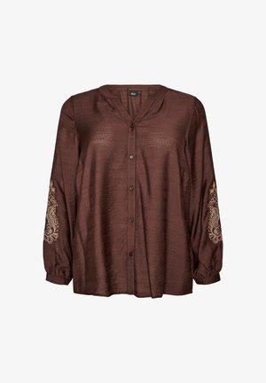 Zizzi, BLUSE AUS VISKOSE MIT BESTICKTEN ÄRMELN - Μπλούζα - braun
