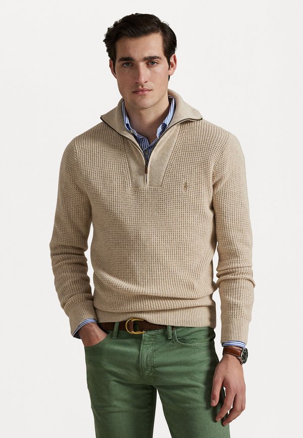 WAFFLE WOOL COTTON QUARTER ZIP JUMPER - Jumper - natural cream heather