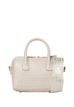 Petit sac à main en cuir beige avec deux poignées et une large bandoulière avec le marquage MARC ELLIS partiellement visible.
