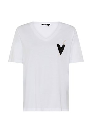 White V-neck short-sleeve T-shirt with a black heart and lightning bolt design on the left chest, size 36, Marc Aurel brand.
