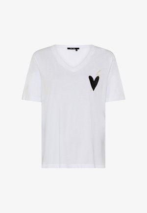 White V-neck short-sleeve T-shirt with a black heart and lightning bolt design on the left chest, size 36, Marc Aurel brand.