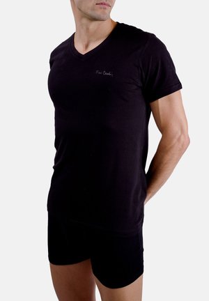 Pierre Cardin, LOT DE 2 T-SHIRTS HOMME EN COL V AVEC BRODERIE SUR LA POITRINE - Caraco - noir