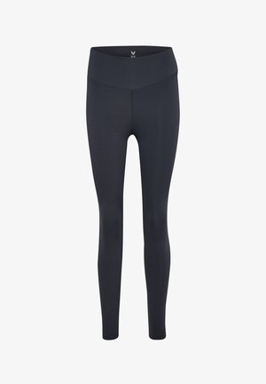 Schwarze, hochtaillierte Leggings aus einem glatten, dehnbaren Stoff. Verfügt über ein nahtloses Design ohne sichtbare Nähte und eine figurbetonte Silhouette.