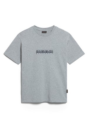 T-shirt grigio a maniche corte realizzato in misto cotone, con logo stampato "Napapijri geographic" in nero. Collo a giro e orlo dritto.