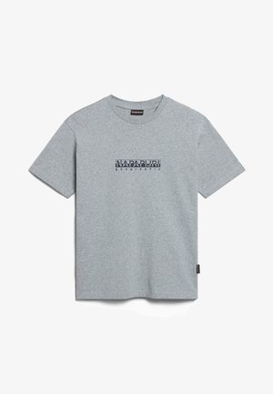 T-shirt grigio a maniche corte realizzato in misto cotone, con logo stampato "Napapijri geographic" in nero. Collo a giro e orlo dritto.