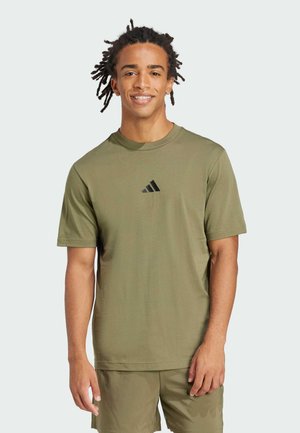 adidas Sportswear ESSENTIALS SMALL LOGO SINGLE  - T-shirt basic - olive strata   black