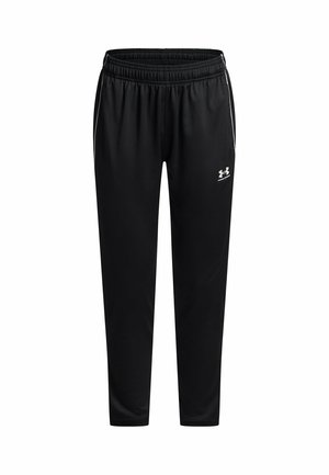 Zwarte sportbroek van lichtgewicht stof. Kenmerkt zich door een elastische tailleband, strak ontwerp, zijzakken en een klein logo op het onderbeen.