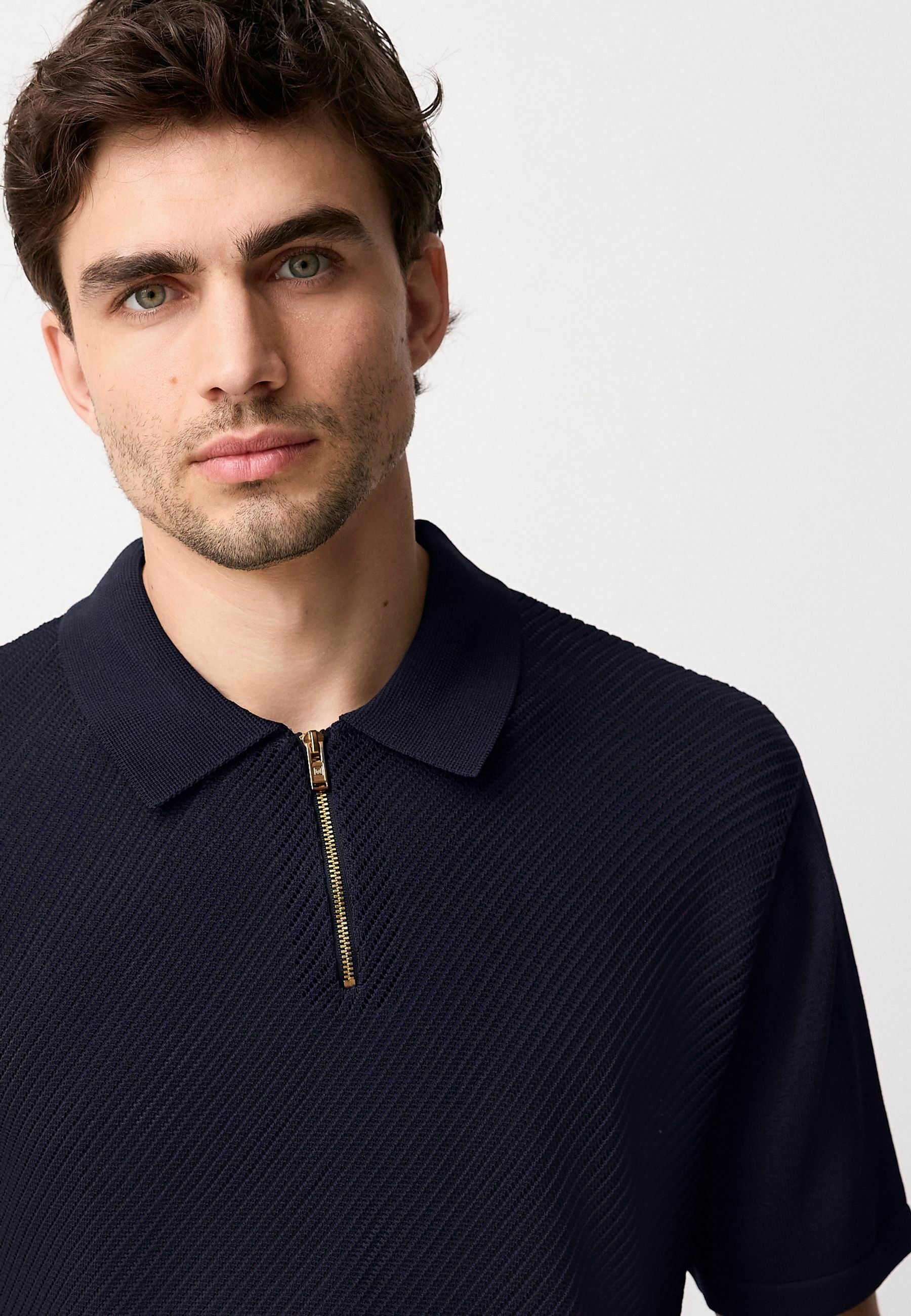Next REGULAR FIT-SHORT SLEEVE QUARTER ZIP - Polo shirt - navy blue