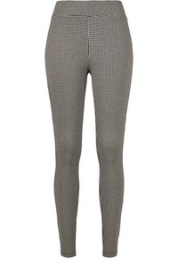 Leggings con estampado de pata de gallo en blanco y negro, con una textura suave, cinturilla elástica y un diseño ajustado para una silueta estilizada.