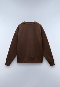 Bruine sweatshirt met ronde hals, lange mouwen, geribde manchetten en zoom, gemaakt van zachte stof, met een gladde textuur en een ontspannen pasvorm.
