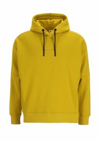 Gul hættebluse med en stor hætte, sorte snore og et lille logo på forsiden. Har et afslappet fit samt ribbede manchetter og kant.