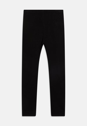 Fekete, rugalmas anyagból készült leggings. Simára polírozott textúrával és egyszerű, testhezálló dizájnnal rendelkeznek, elasztikus derékpánttal.