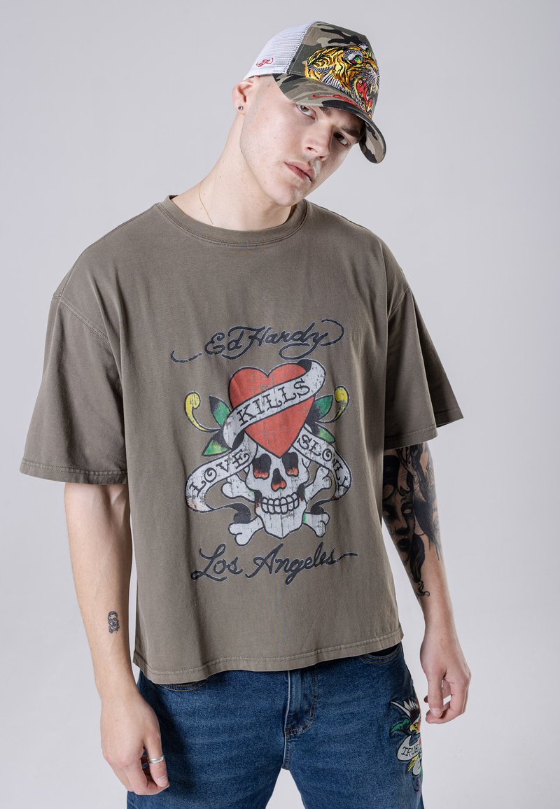Ed Hardy LOVE-KILLS SLOWLY - T-shirt print - washed dusty olive