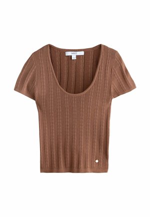 SCOOP NECK POINTELLE SHORT SLEEVE - Camiseta básica - chocolate brown