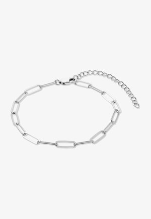 Bracelet chaîne argent avec maillons ovales allongés et chaîne à fermoir ajustable sur fond blanc.
