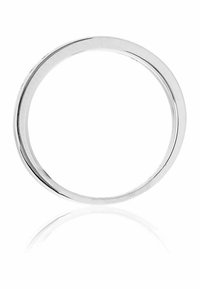 Polished silver ring, circular shape, smooth texture with a thin, layered design featuring a subtle seam along the surface.