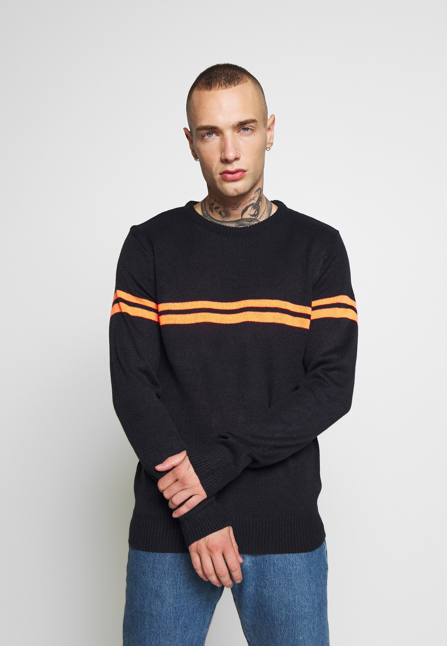 Brave Soul ARMAND Strikkegenser french navyneon orange Brave Soul ARMAND - Strikkegenser - slate grey/neon yellow