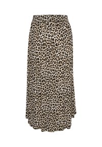 Leopardenmuster-Midi-Rock mit elastischem Bund. Verfügt über ein fließendes Design und einen gestuften Saum, hergestellt aus leichtem Stoff.