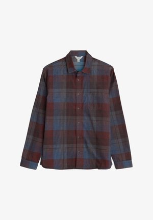 Geruite overhemd met lange mouwen in rode, blauwe en grijze tinten. Voorzien van een knoopsluiting aan de voorkant, een spitse kraag en een enkele borstzak. Gemaakt van katoen.